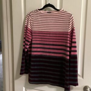 Talbots Striped Pink and Black Long Sleeve Velvet Tunic Top size medium petite.